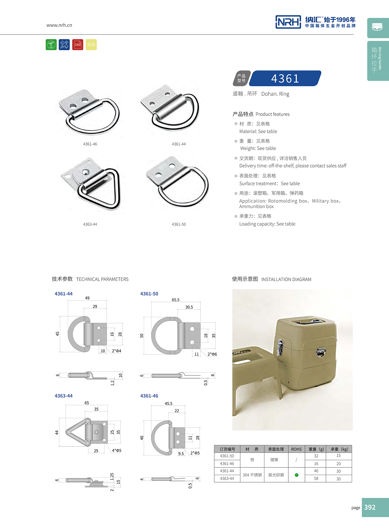 污视频在线看黄片APP/NRH 滚塑箱吊环 4361-46